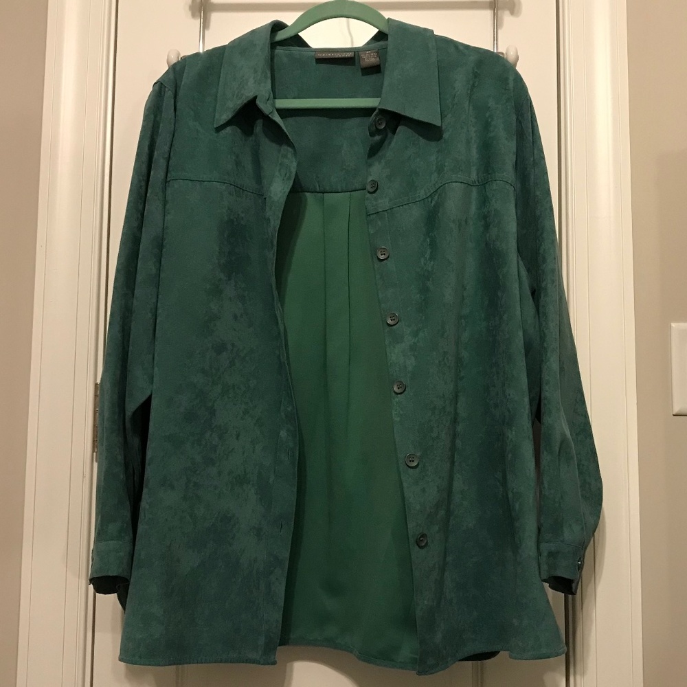 Relativity Teal Sueded Polyester Button Down Coll… - image 2